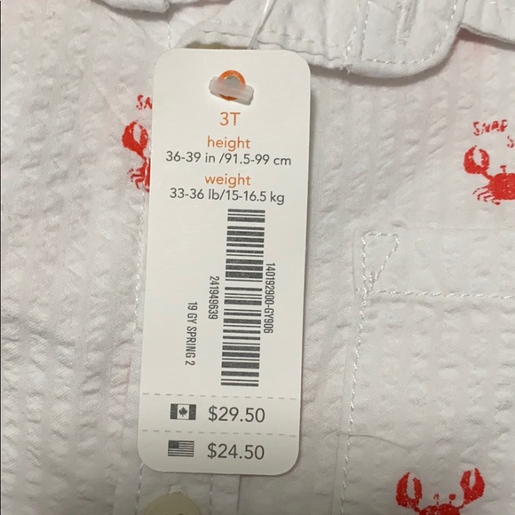 NWT white & textured button up/down polo w/ crabs! - Picture 6 of 7